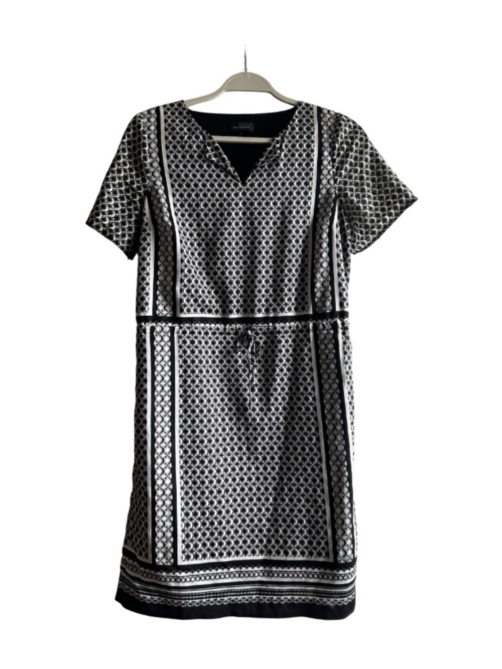 The Limited Black and White Printed V-Neck Midi Dress